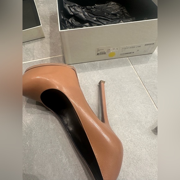 Saint Laurent Brown Leather Tribtoo Platform Pumps - Picture 7 of 8